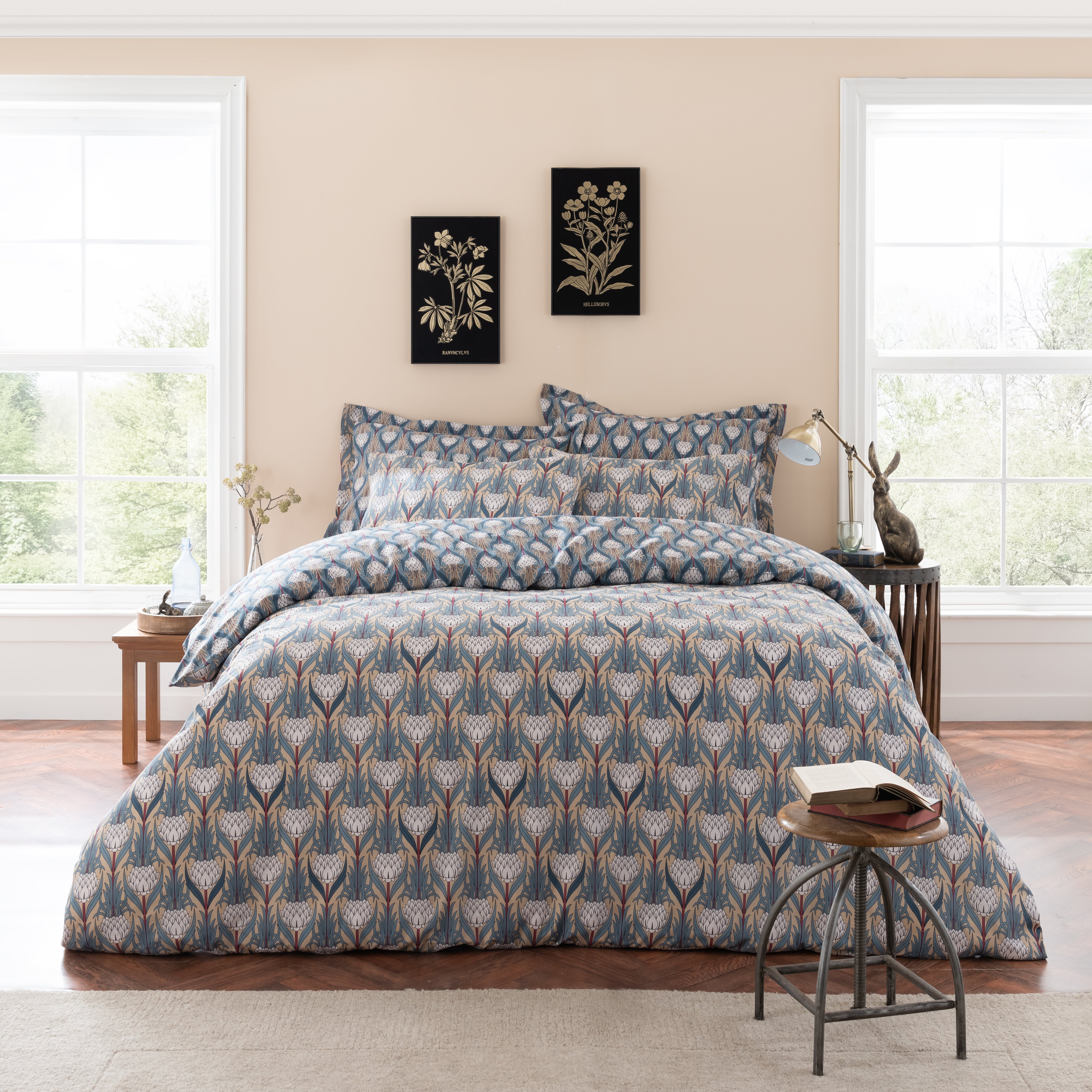 Maeve Floral Folkstone Blue Duvet Cover And Pillowcase Set Blue