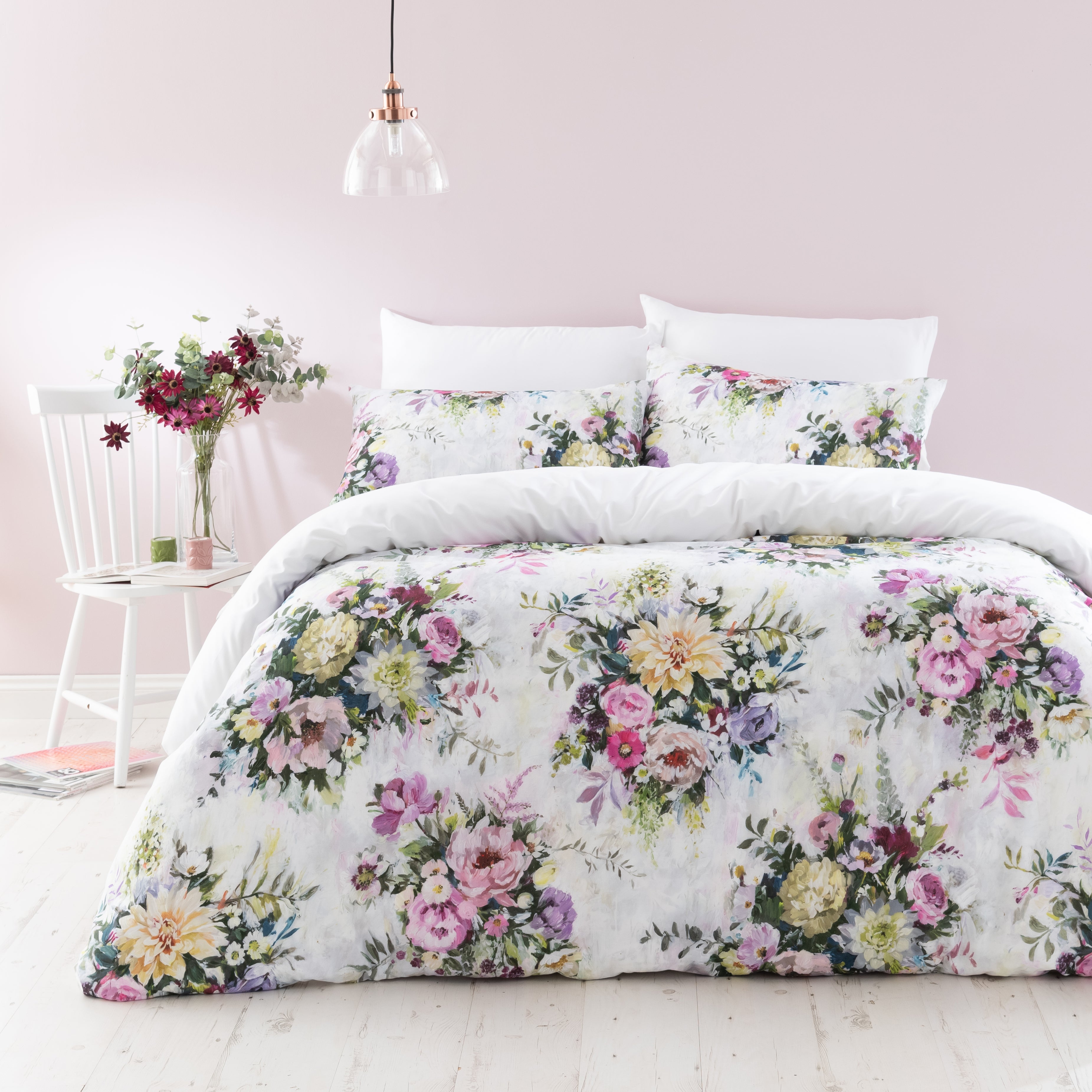 Kinsley Floral Cotton Duvet Cover And Pillowcase Set Pinkgreen