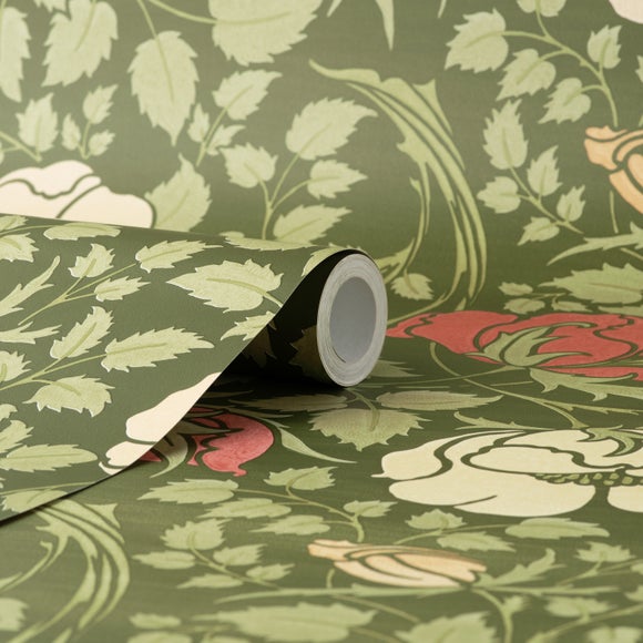 Arts And Crafts Botanical Wallpaper Olive | Dunelm