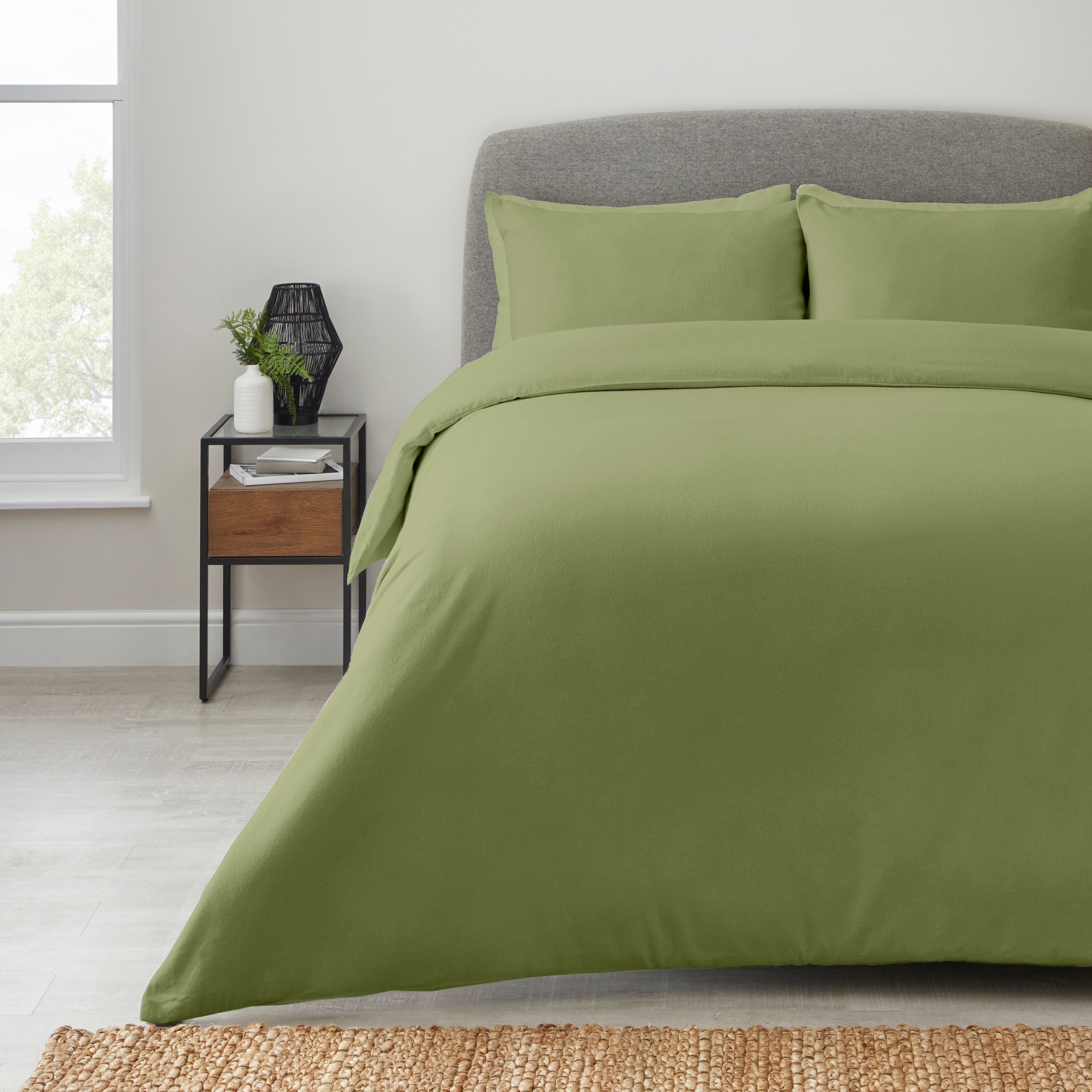 Easycare Plain Dyed Duvet Cover & Pillowcase Set Fern Green | Dunelm