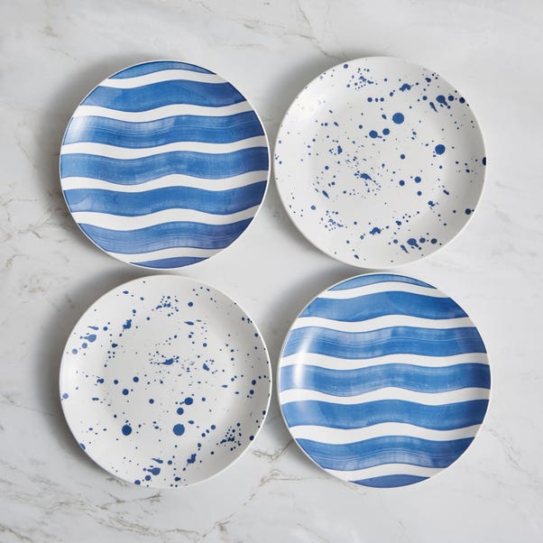 Set of 4 Blue Patterned Side Plates image 1 of 7