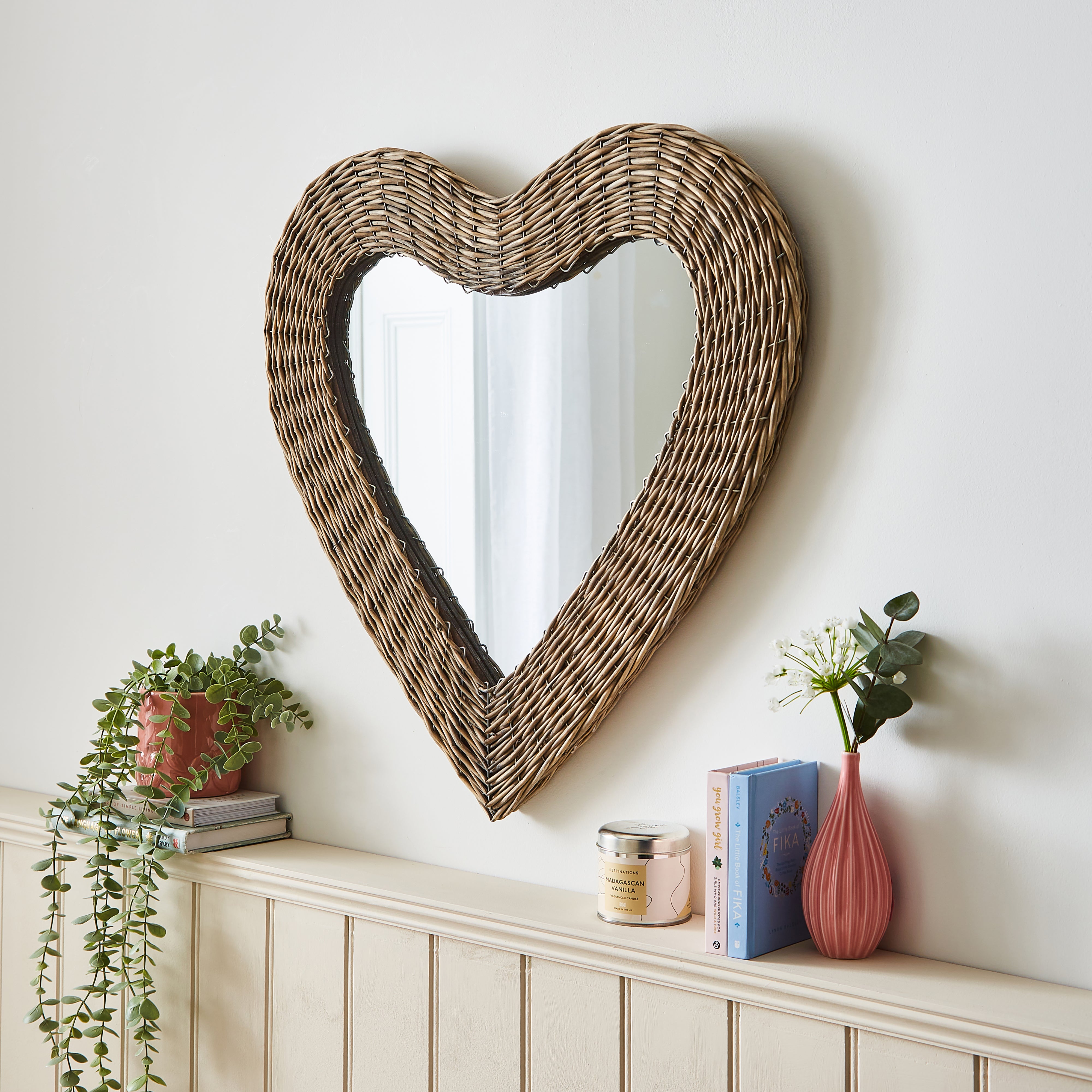 Wicker Heart Mirror, 60cm