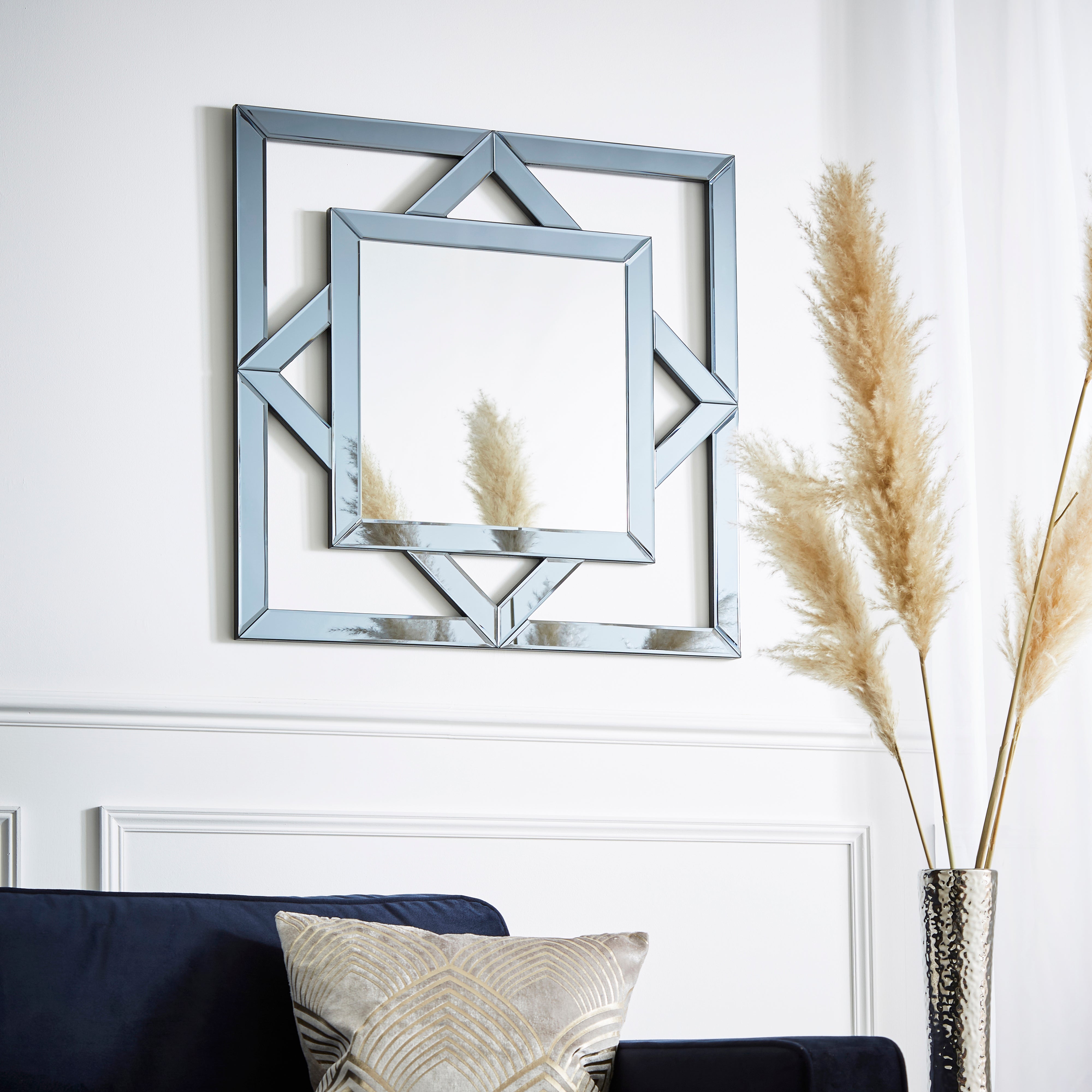 Luxe Geo Mirror Smoked 70cm Silver