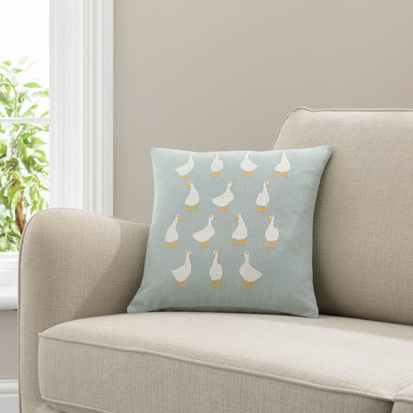 Embroidered Ducks Cushion, Lillypad image 1 of 6