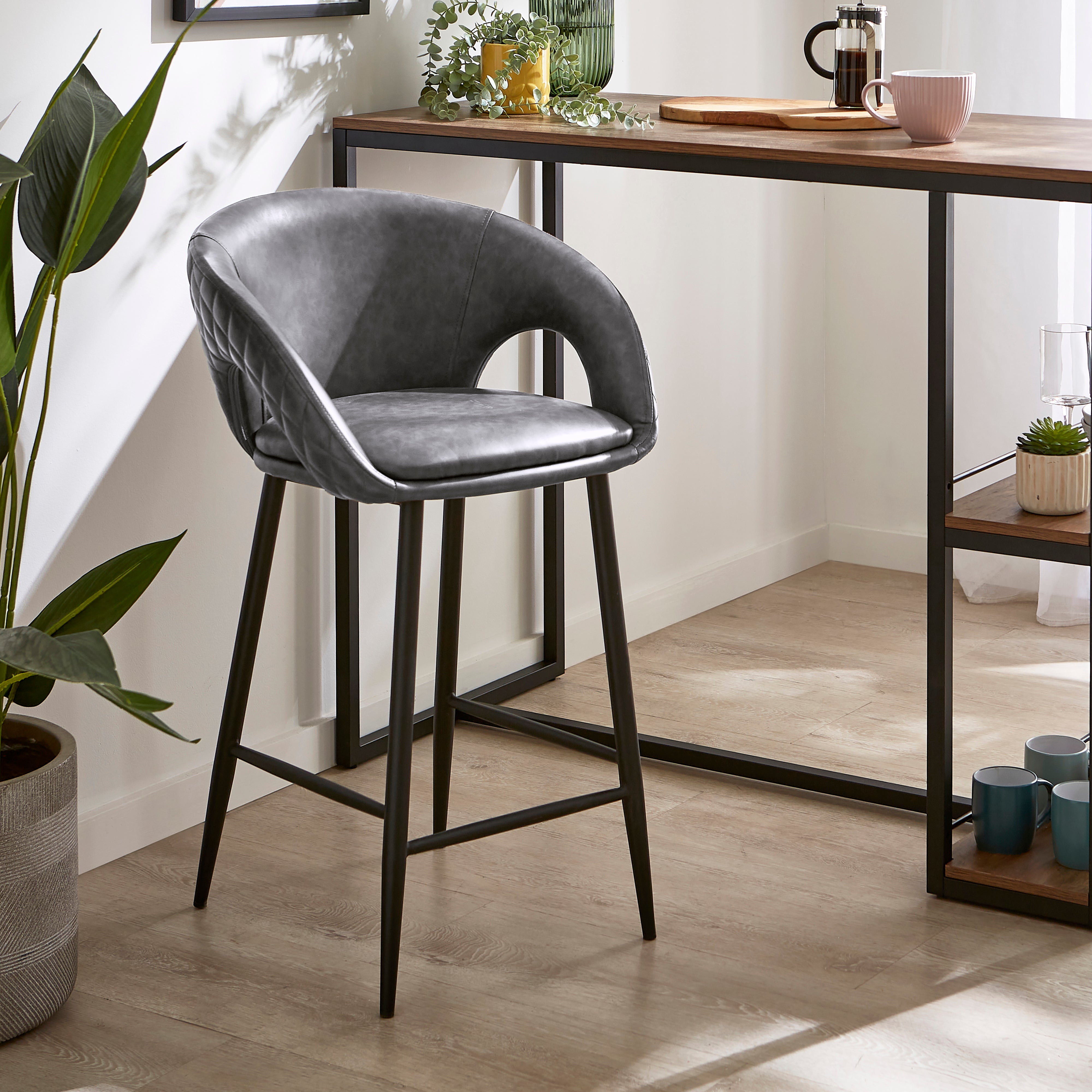 Dillon Bar Stool, Faux Leather Faux Leather Grey