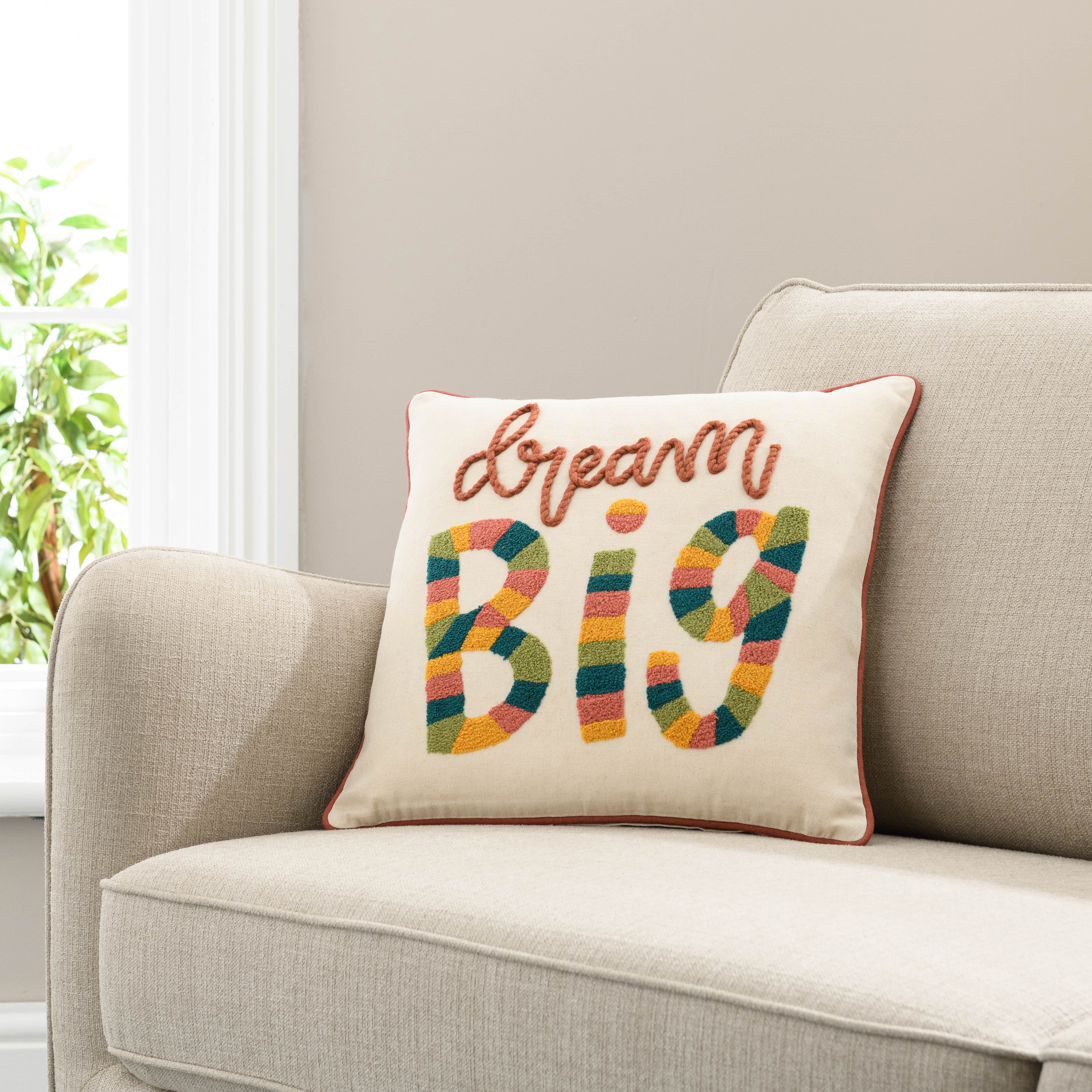 Dream Big Embroidered Cushion Multicoloured