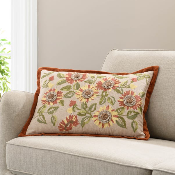 Sunflower Embroidered Cushion image 1 of 7