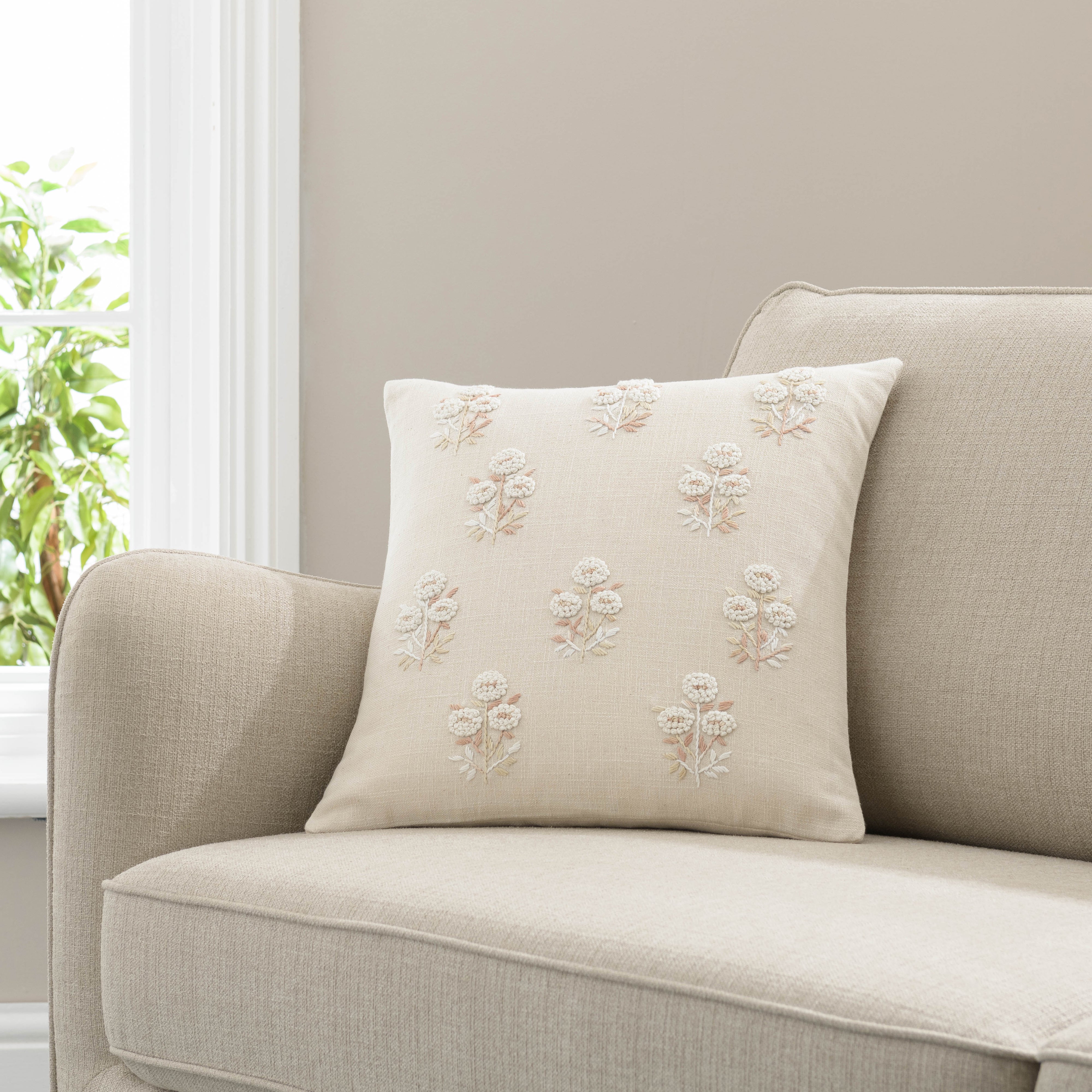 French Knot Floral Cushion Cover Natural