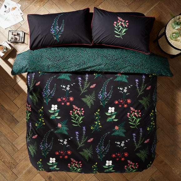 Moorland Flora Black Duvet Cover And Pillowcase Set