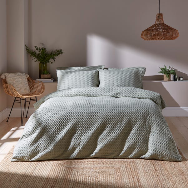 Emerson Waffle Sage Green Duvet Cover and Pillowcase Set image 1 of 5