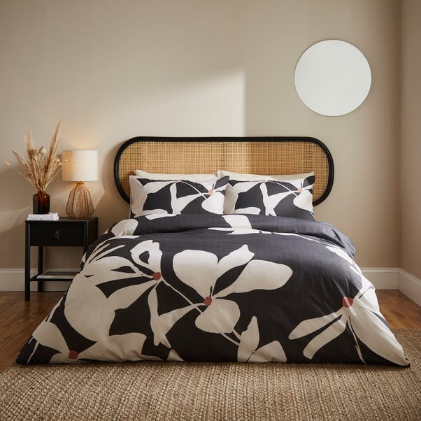 Leila Floral Black Duvet Cover and Pillowcase Set image 1 of 4