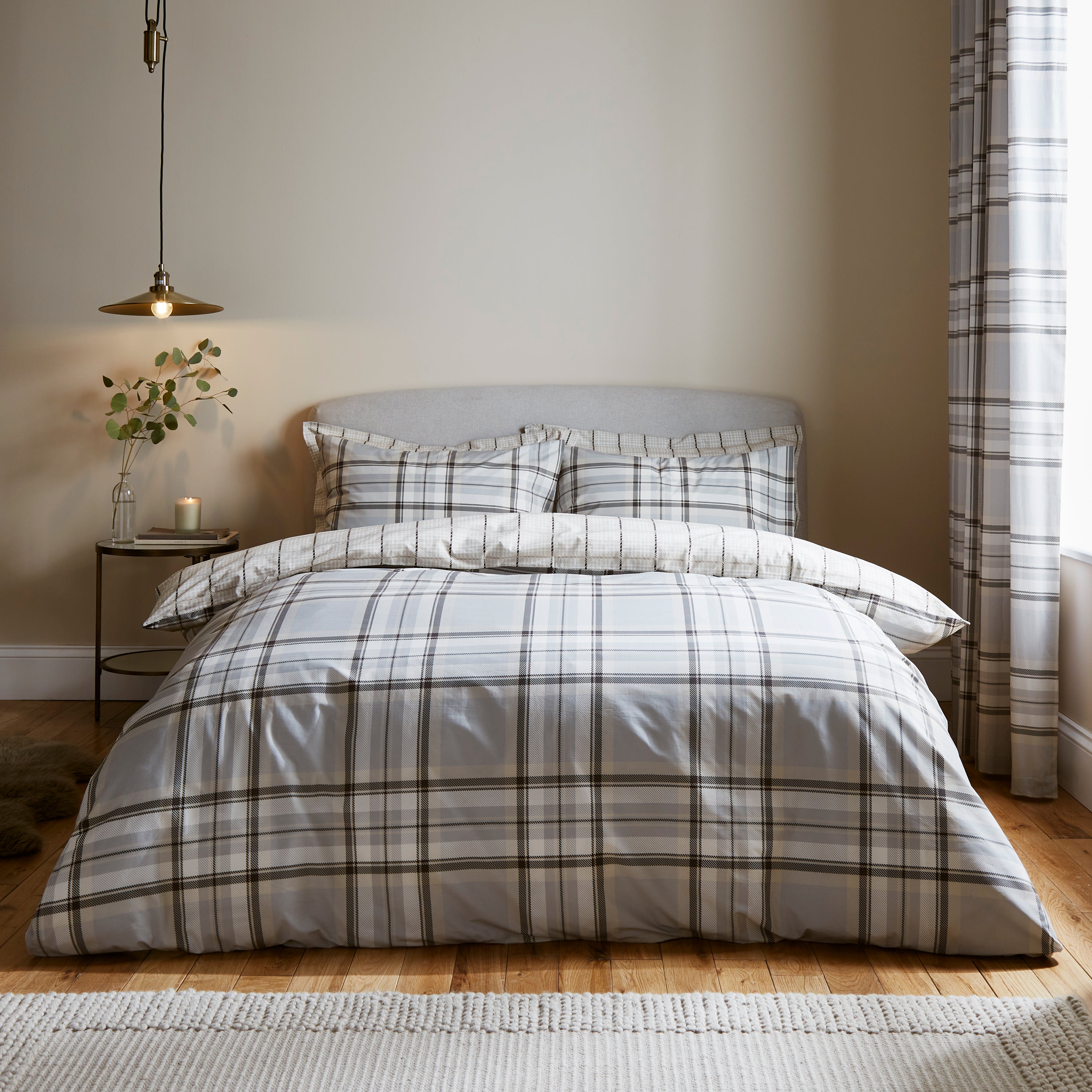Piper Checked Grey Duvet Cover And Pillowcase Set Greywhite
