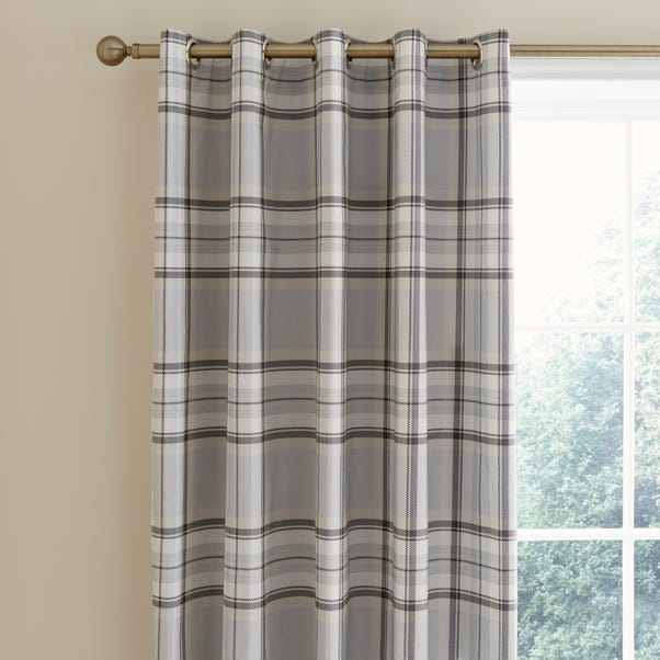 Piper Checked Grey Blackout Eyelet Curtains image 1 of 4