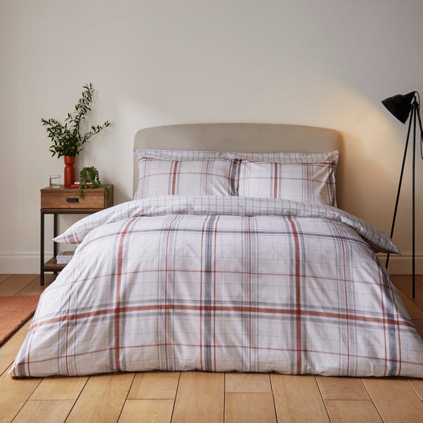 Finley Check Terracotta Duvet Cover and Pillowcase Set image 1 of 6