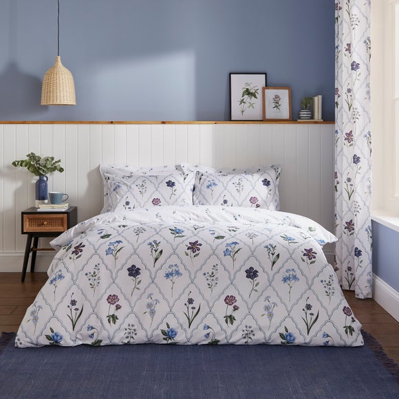Botanical Trellis Blue Duvet Cover and Pillowcase Set Dunelm