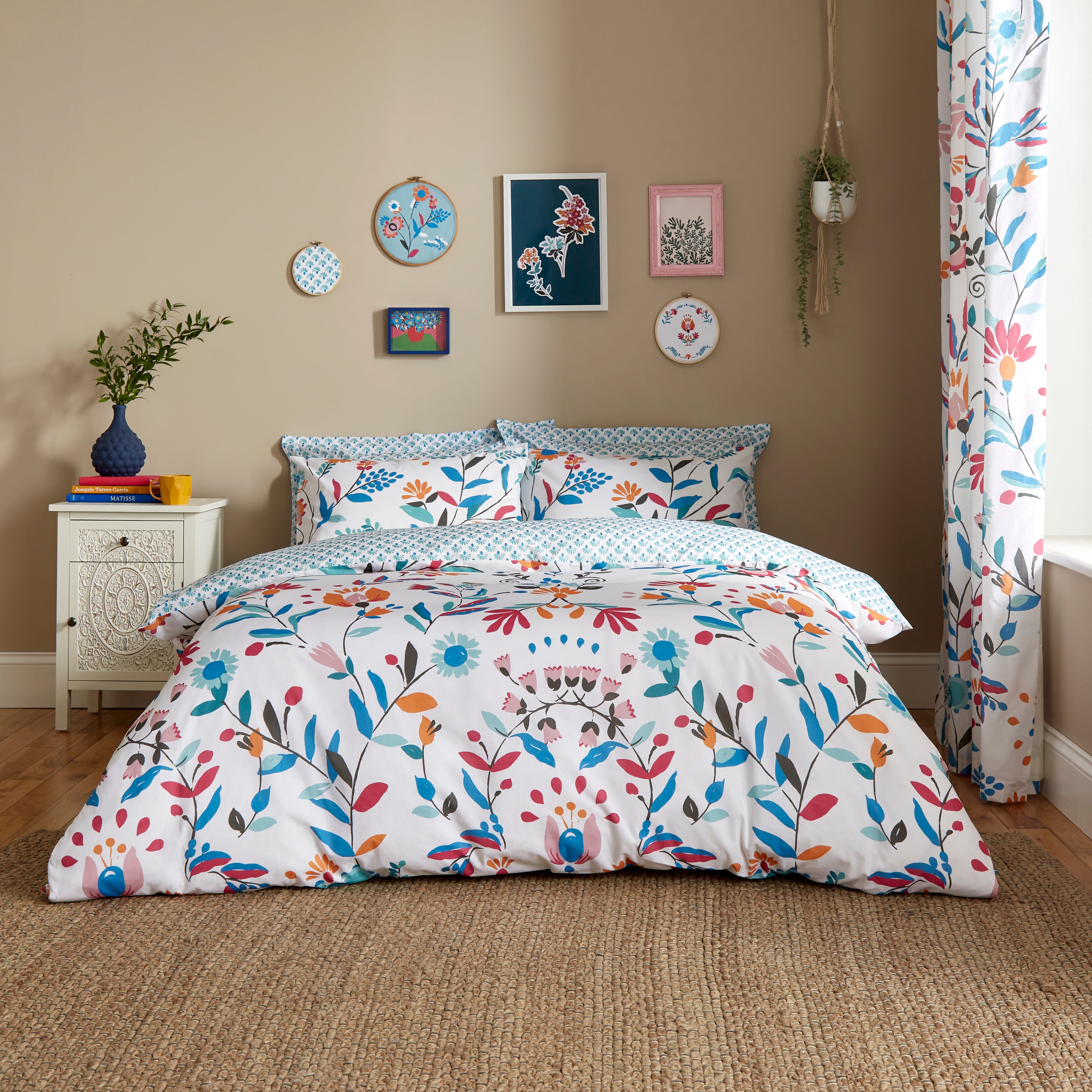 Norah Teal Duvet Cover And Pillowcase Set Blueredwhite