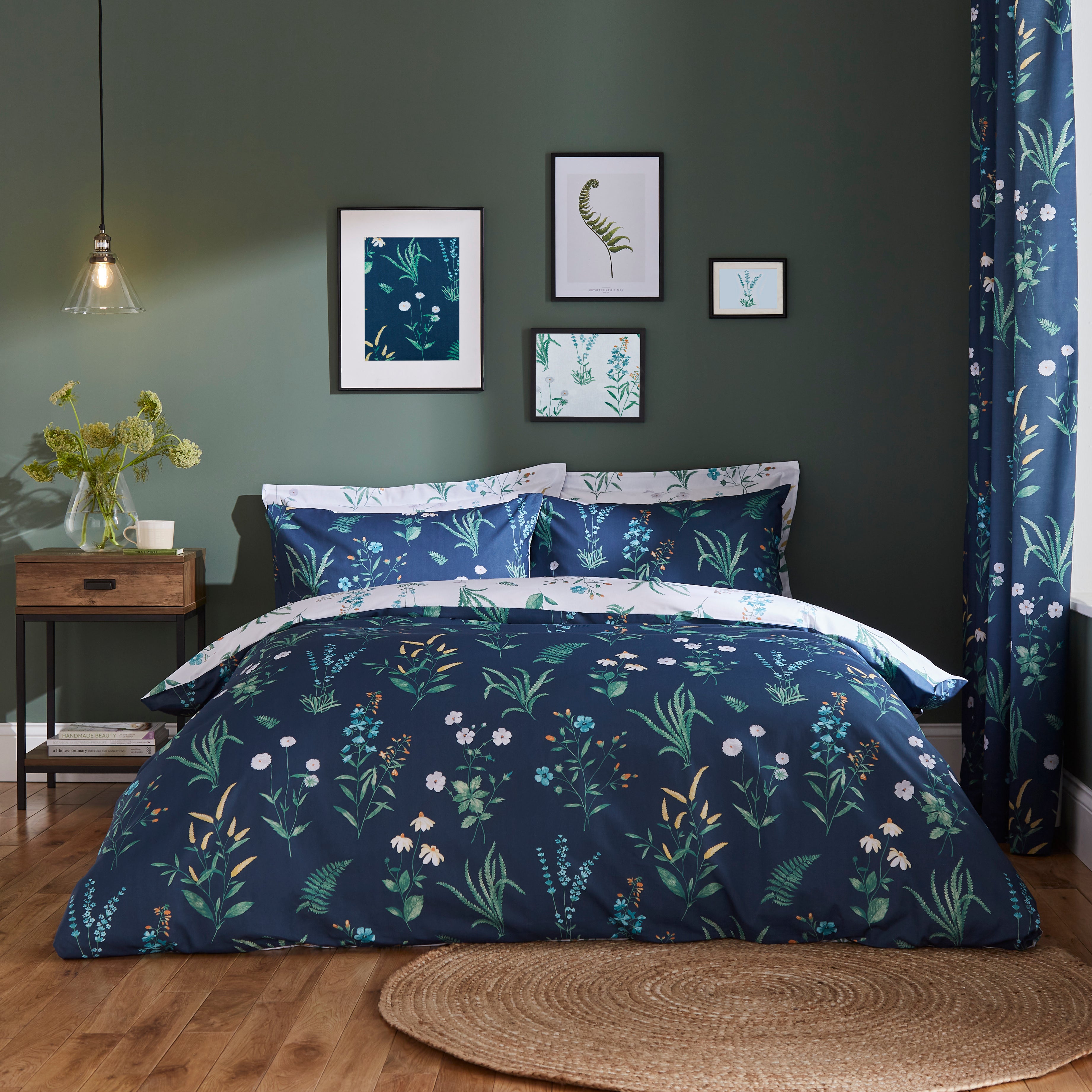 Garden Botanical Navy Duvet Cover And Pillowcase Set Navy Bluegreen