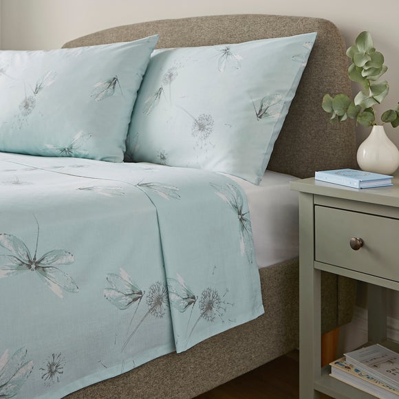 Dragonflies Blue Cotton Flat Sheet Dunelm