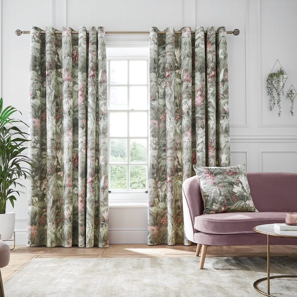 Hyperion Interiors Athena Floral Green Eyelet Curtains  undefined