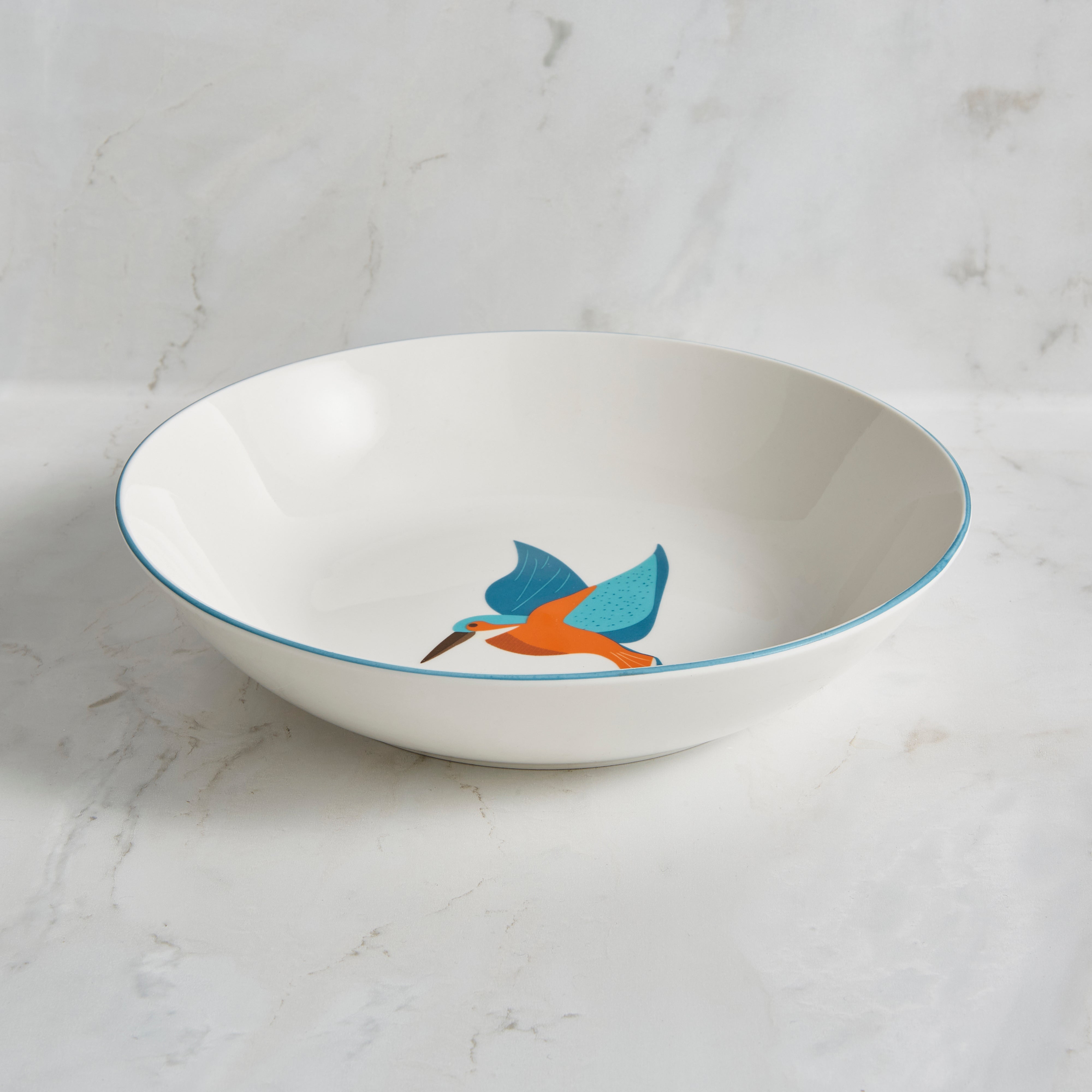 Set Of 4 Kingfisher Pasta Bowls Whiteorangeblue