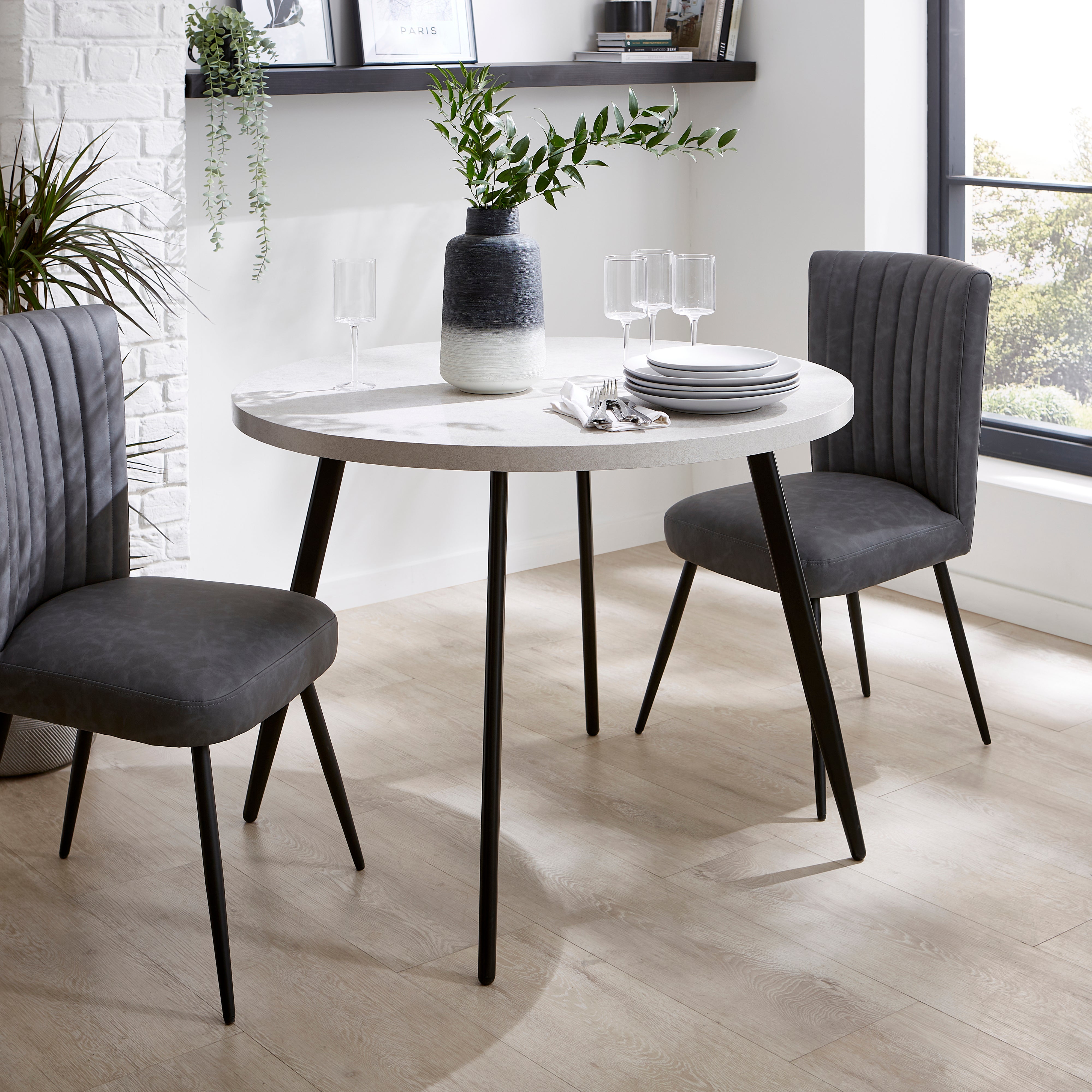 Zuri 4 Seater Round Dining Table Concrete Effect Grey