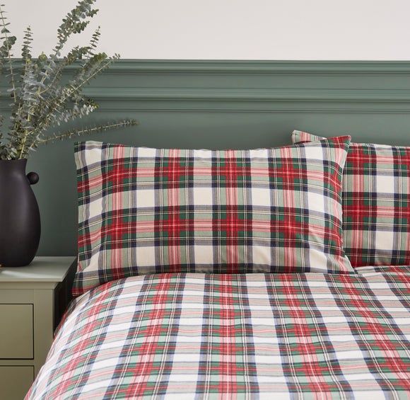 Monroe Tartan Red Brushed Cotton Duvet Cover & Pillowcase Set Dunelm