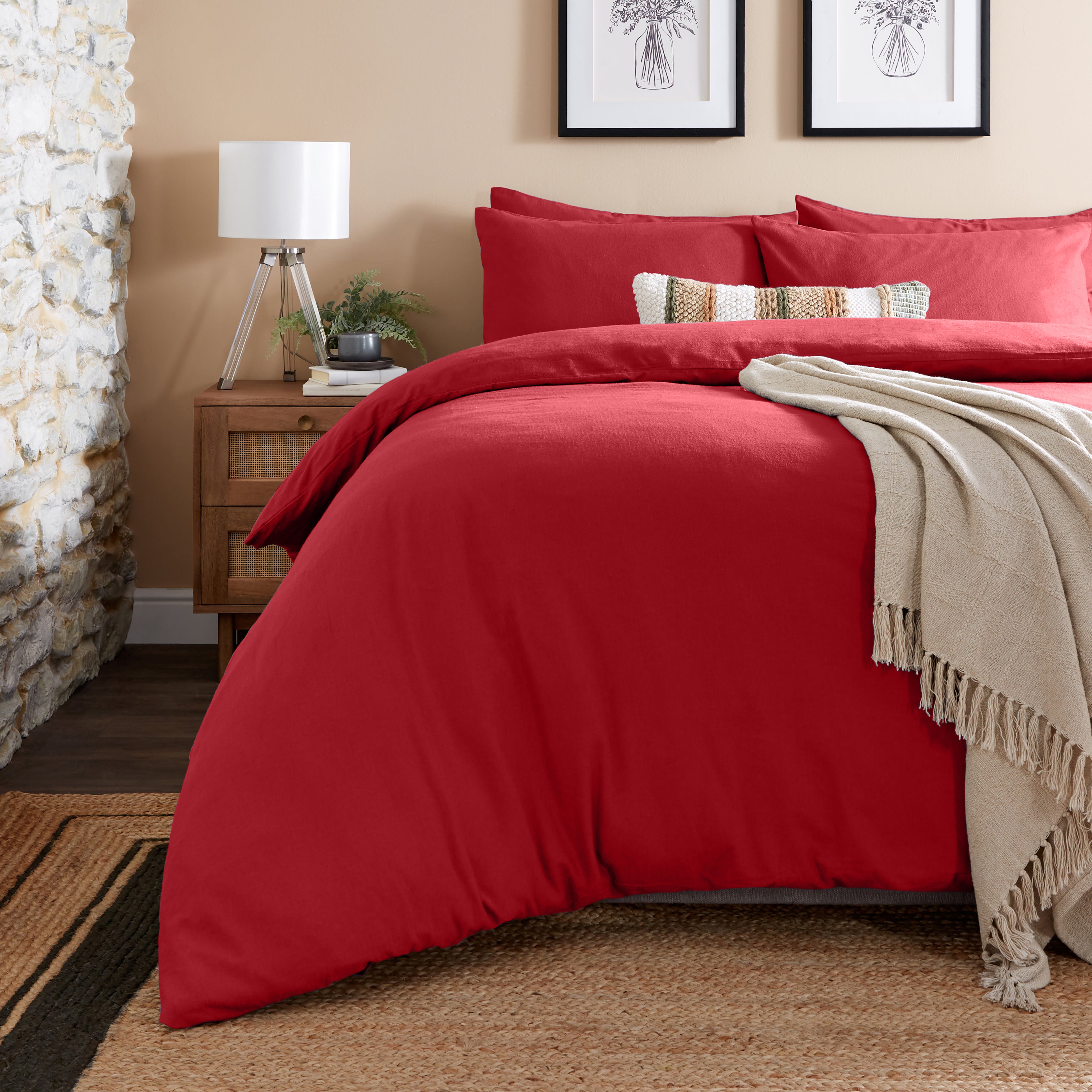 Simply Brushed Cotton Red Duvet Cover Pillowcase Set Red