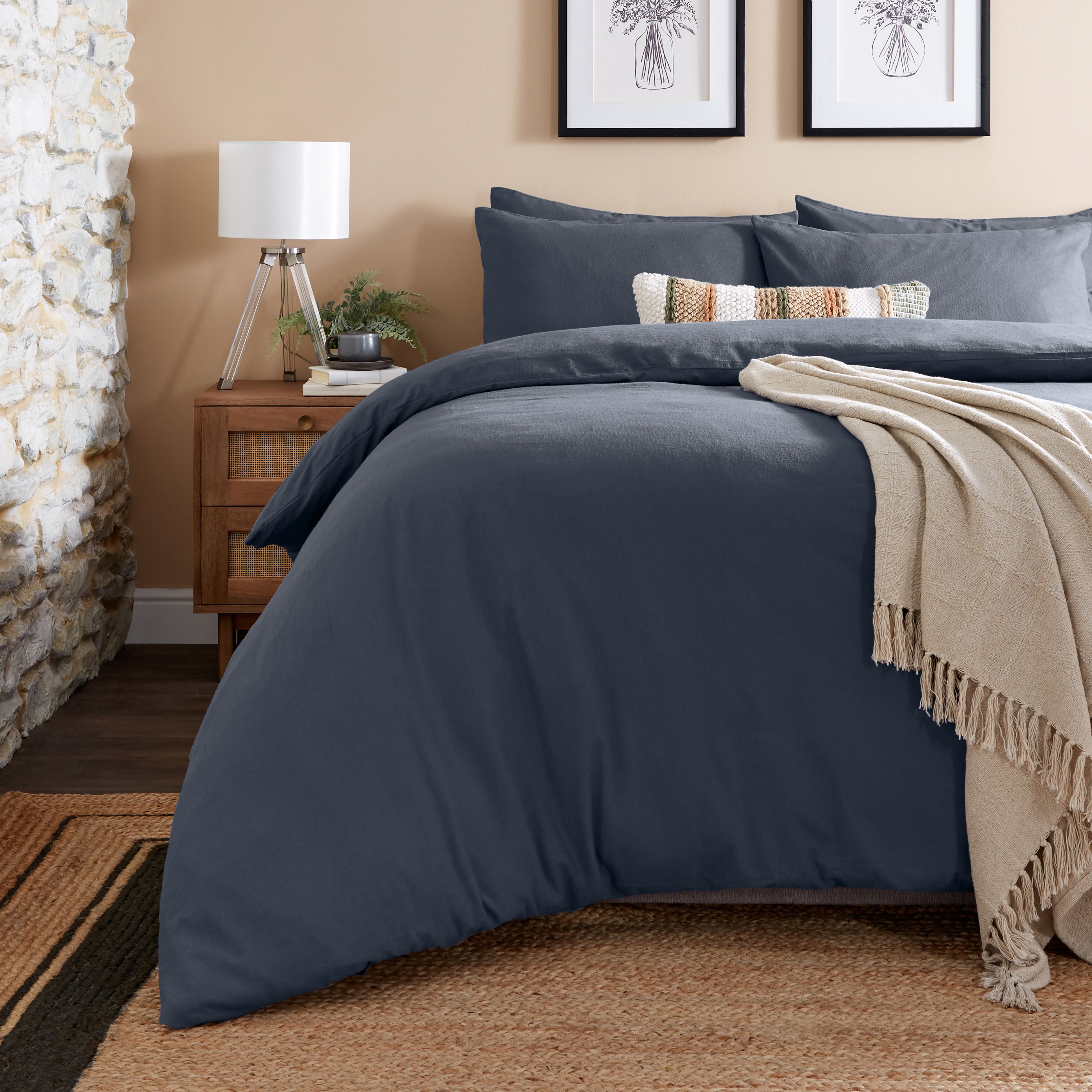 Simply Brushed Cotton Navy Blue Duvet Cover Pillowcase Set Navy Blue