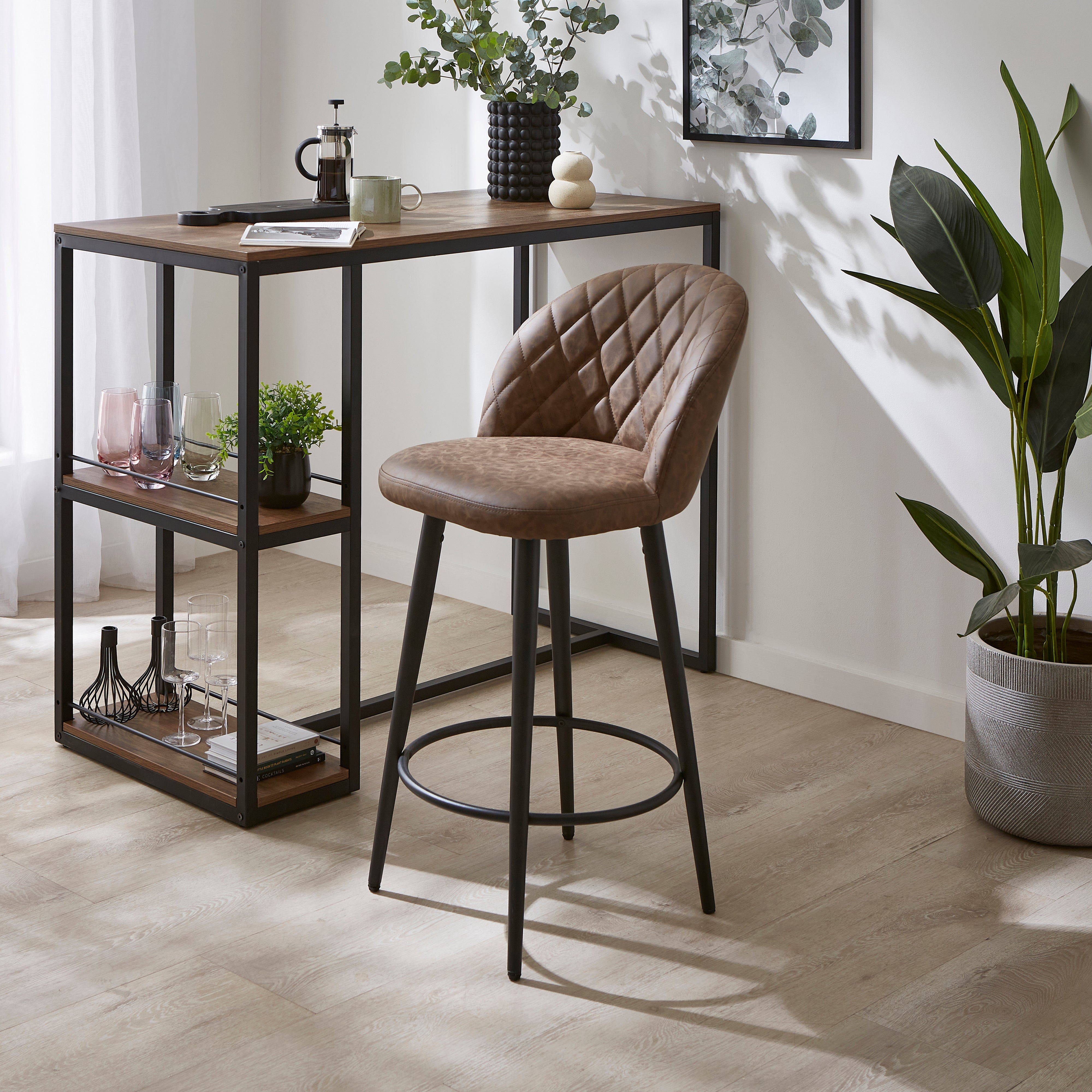 Astrid Bar Stool Faux Leather Brown