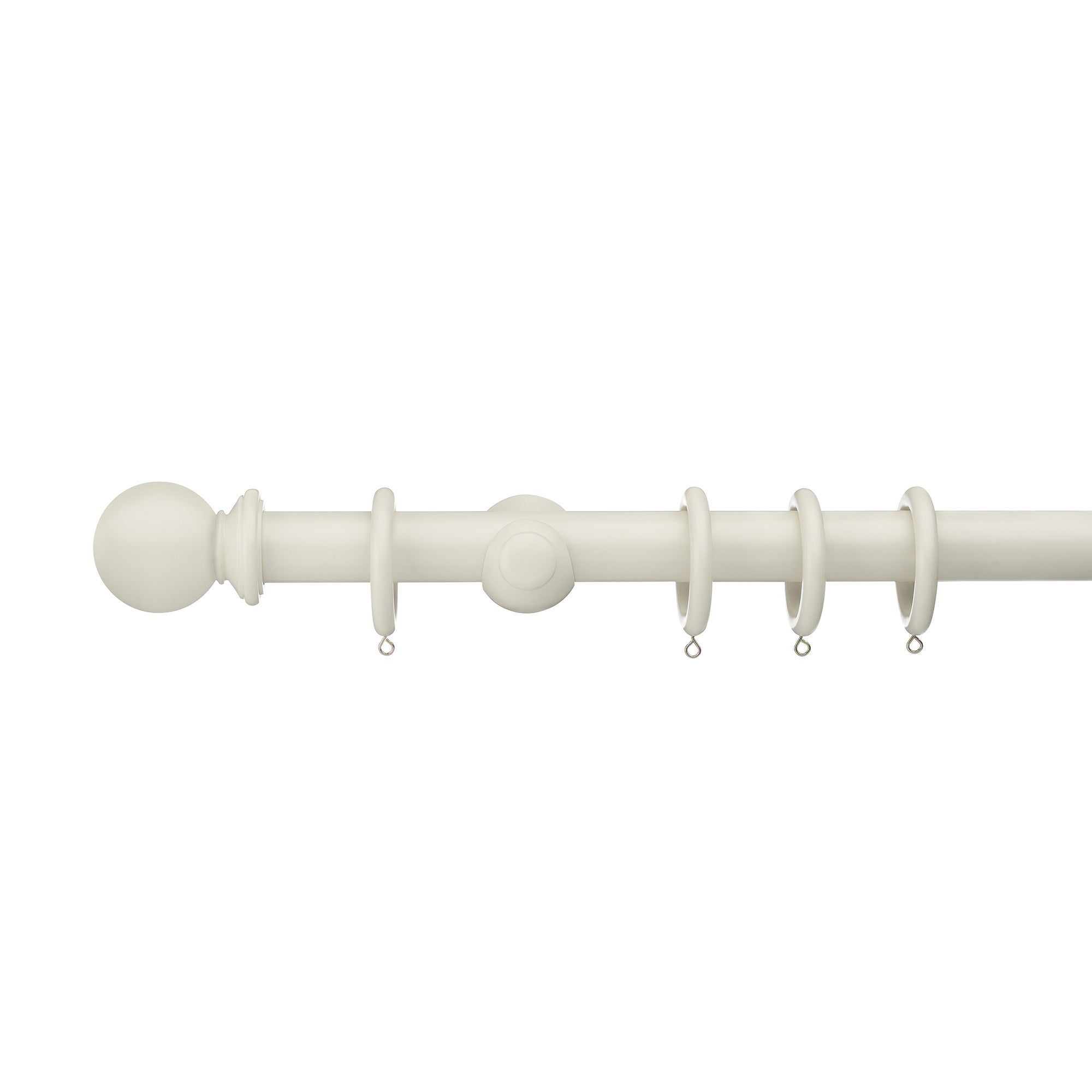 Sherwood Ball Finial Fixed Wooden Curtain Pole With Rings Cream