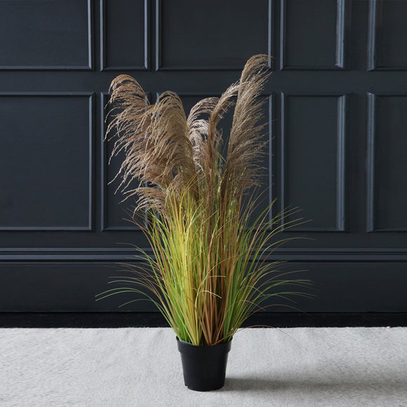 Artificial Brown Pampas Grass In Black Plant Pot