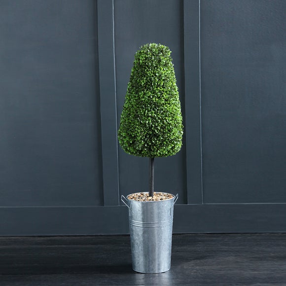 Artificial Conical Boxwood Topiary In Metal Plant Pot