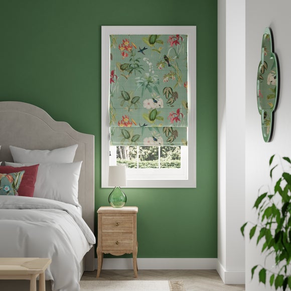 Botanical Bird Green Blackout Roman Blind Dunelm   30830246 