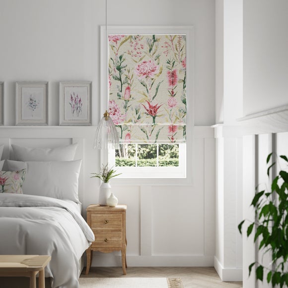 Click to view product details and reviews for Cassia Blackout Pink Roman Blind.