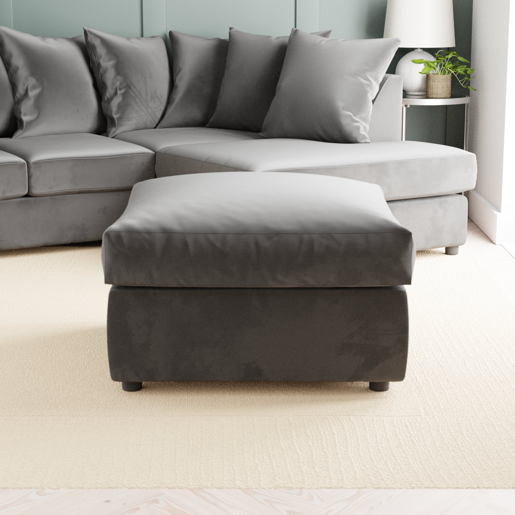 Blake Opulent Velvet Footstool Grey