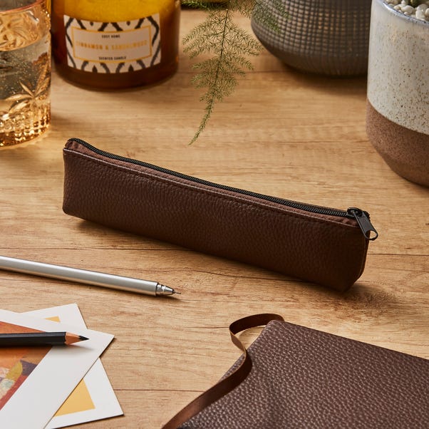 Waters & Noble Premium Faux Leather Pencil Case Chocolate Brown image 1 of 4