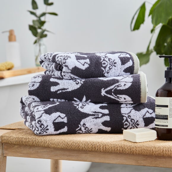 Elephants Towel Silver Dunelm