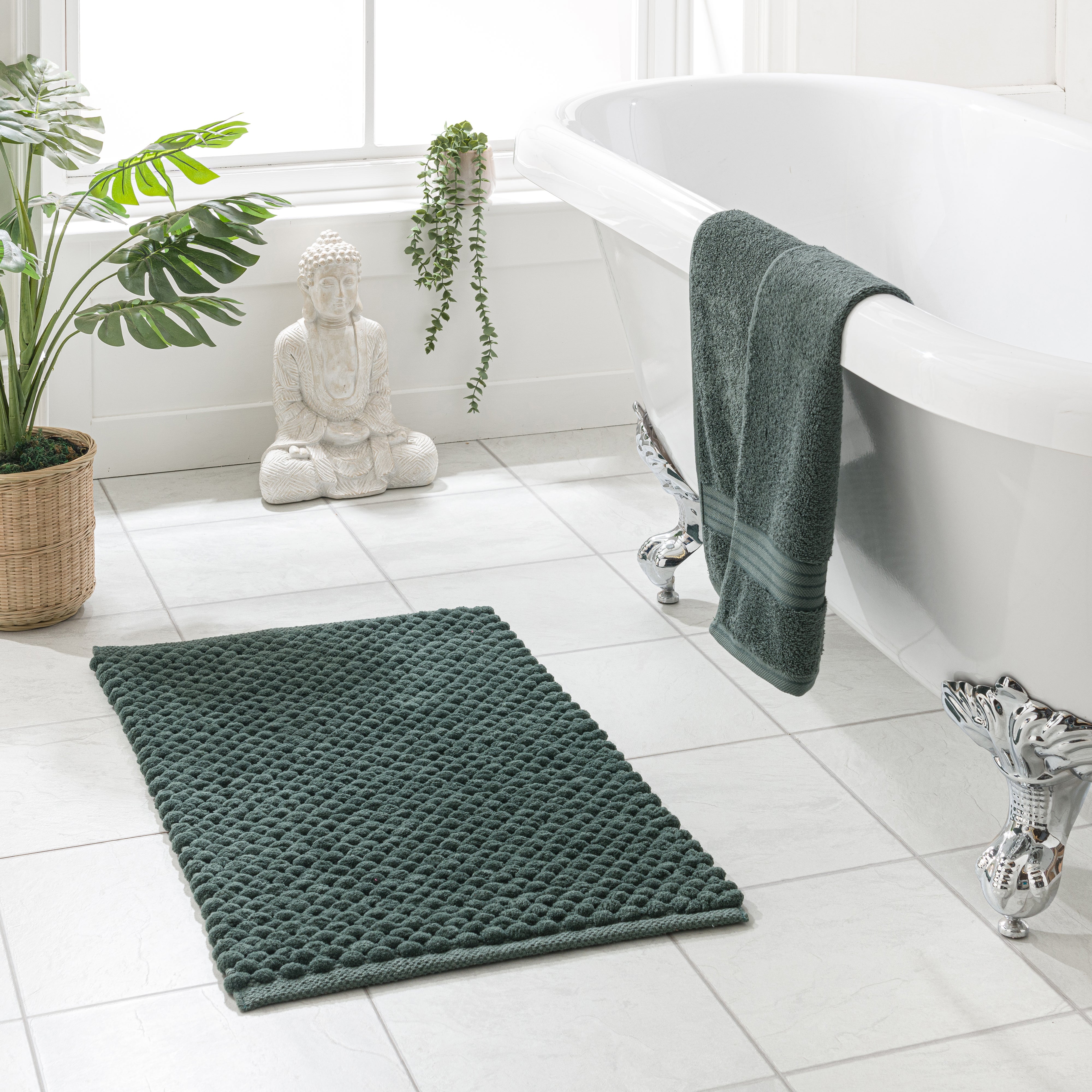 100 Recycled Pebble Bath Mat Dark Green