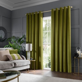 Clara Moss Green Luxury Velvet Eyelet Curtains