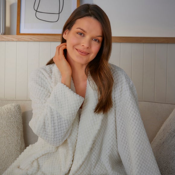 Ladies' Waffle Robe, Ivory Dunelm