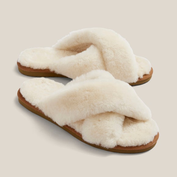 Ladies Cross Over Shearling Sliders Dunelm