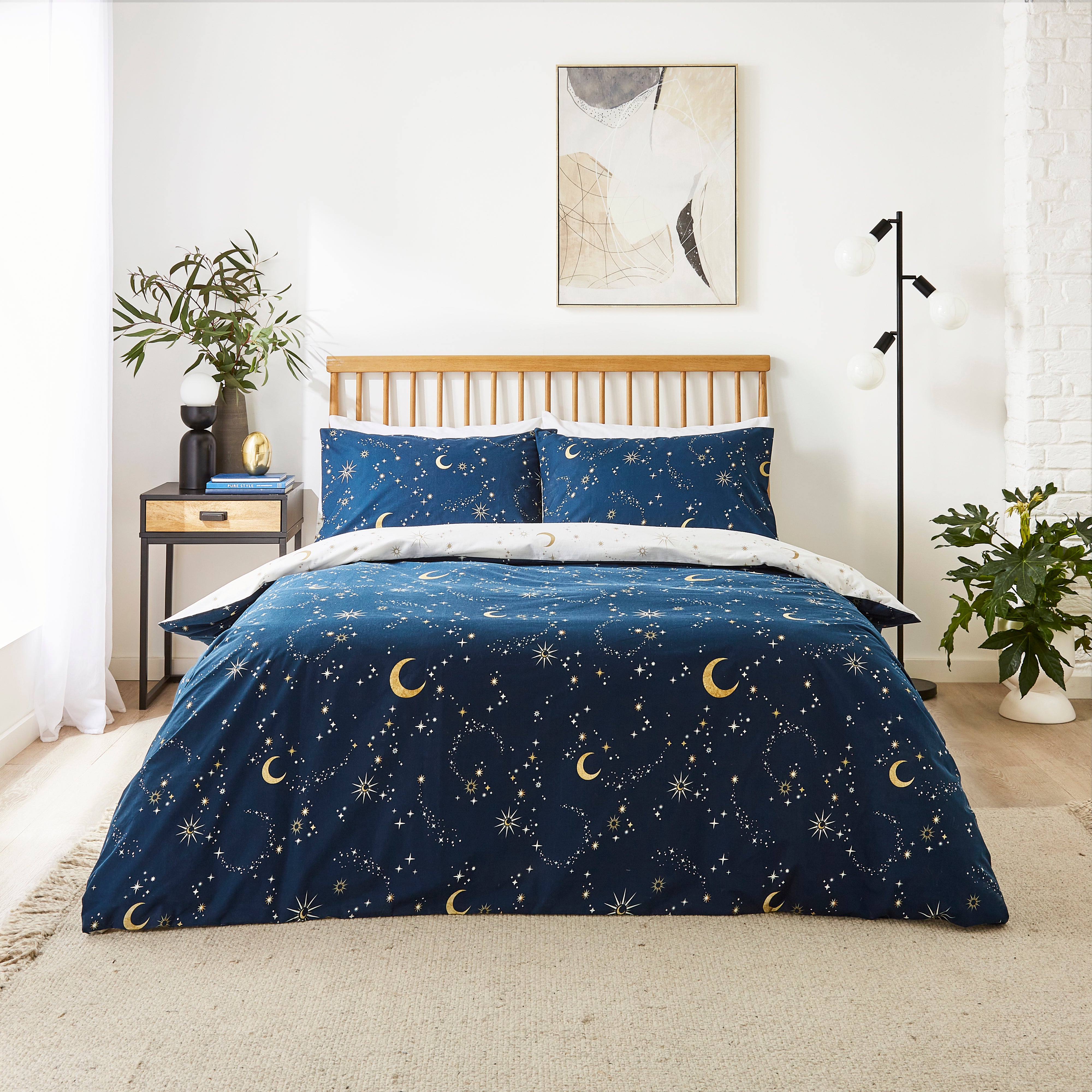 Cosy Constellation Navy Duvet Cover Pillowcase Set Navy Blue