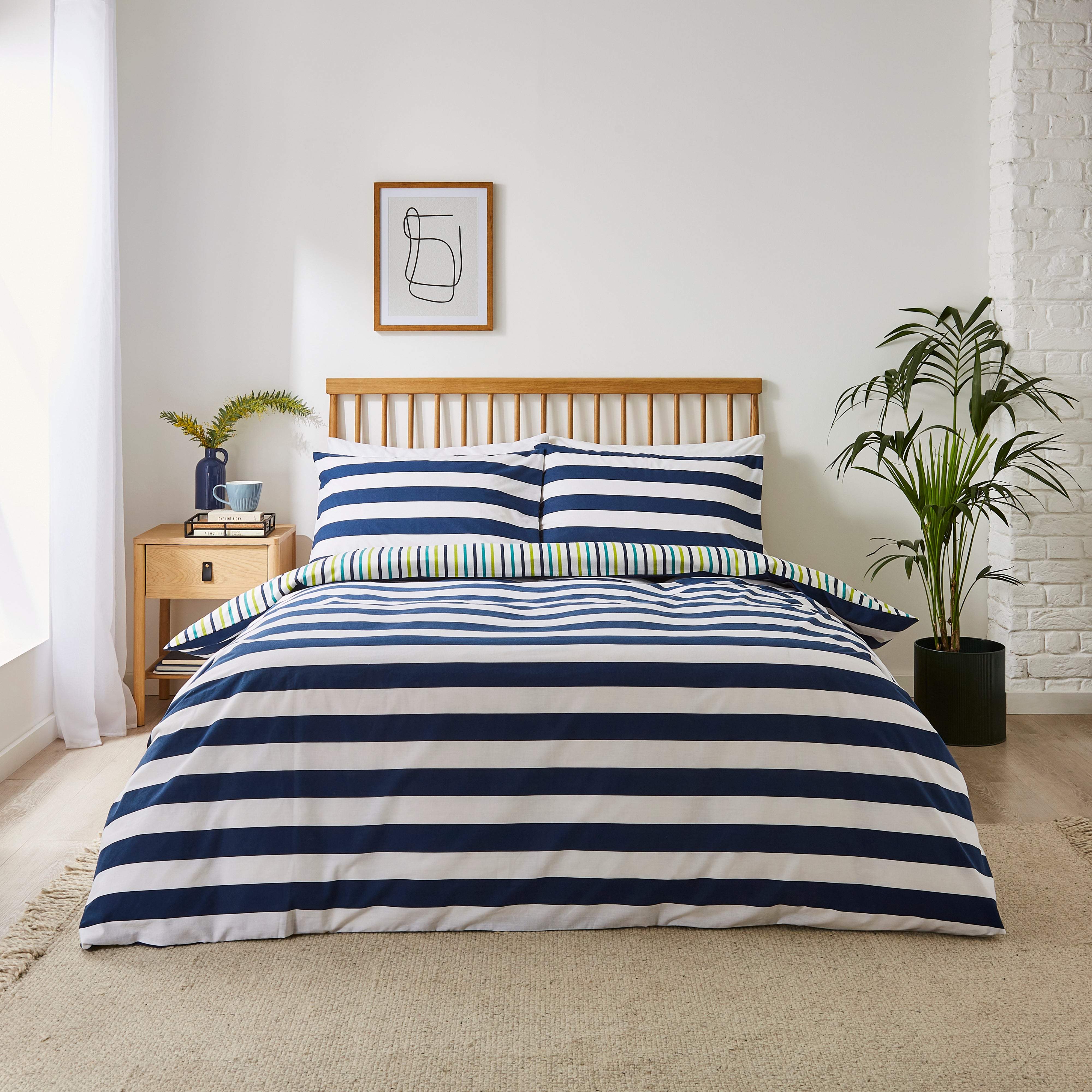 Fletcher Cosy Stripe Navy Duvet Cover Pillowcase Set Navy Blue