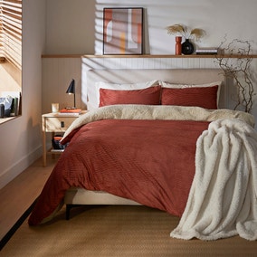 Cosy Cord Sherpa Stripe Duvet Cover & Pillowcase Set Terracotta