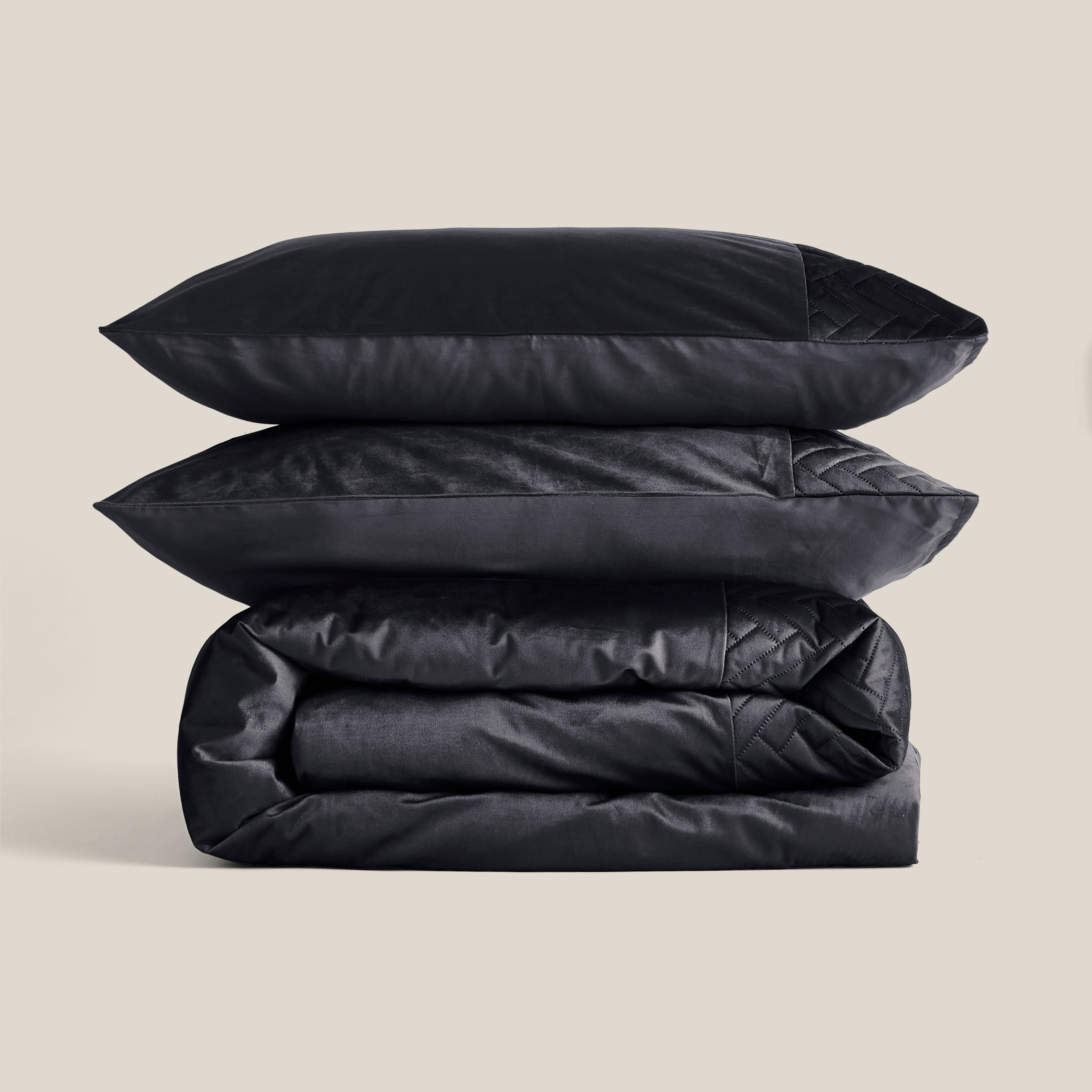 Hallie Pinsonic Velvet Duvet Cover and Pillowcase Set Black | Dunelm