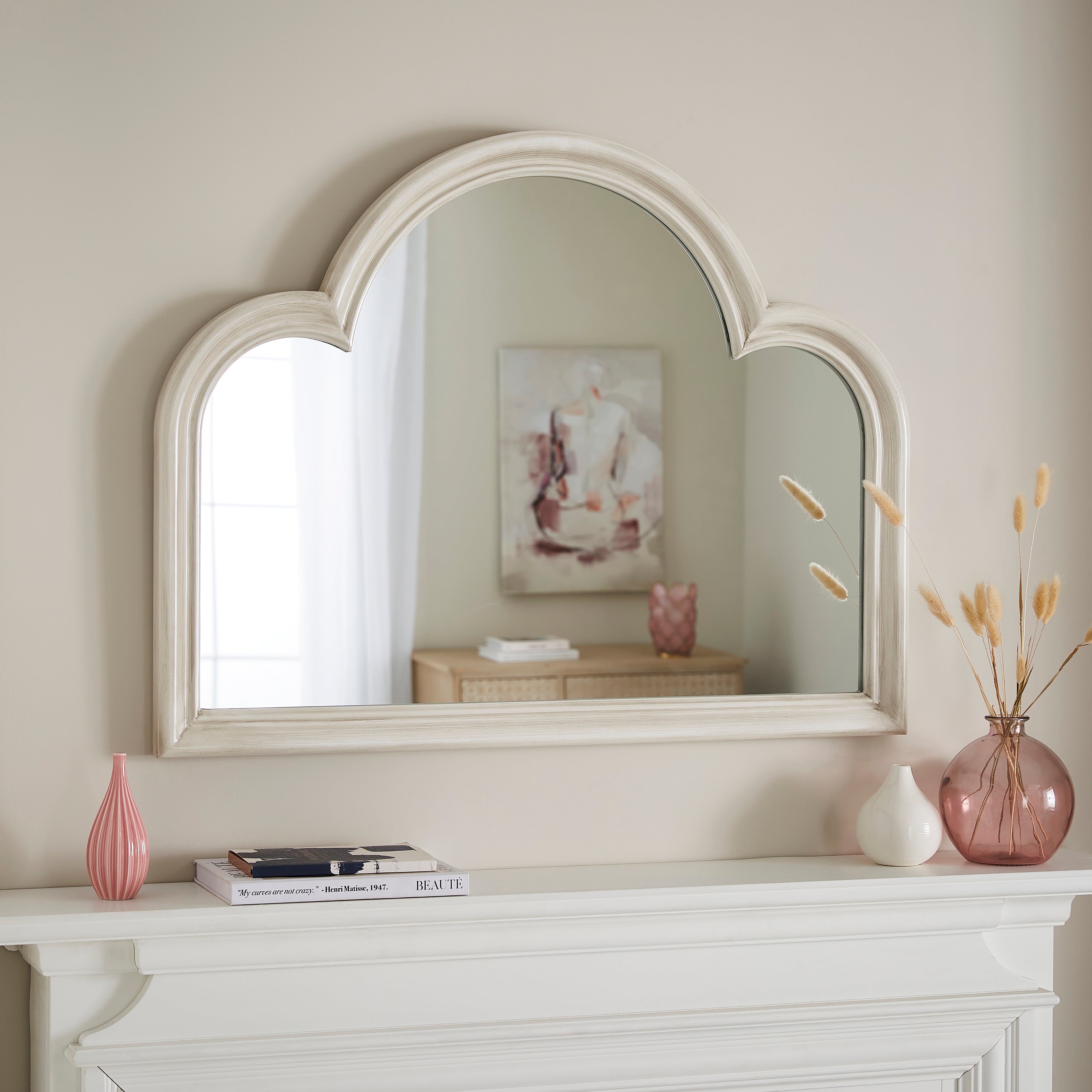Sandstone Washed Curved Overmantel Wall Mirror Sandstone