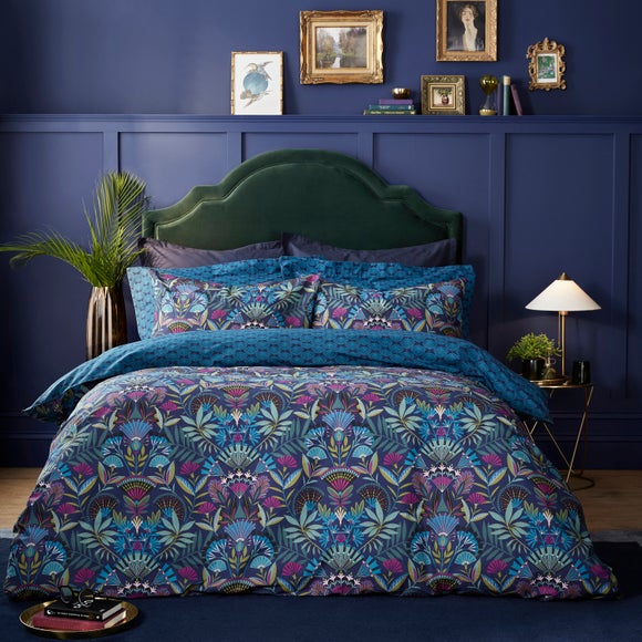 Lucille Navy Duvet Cover And Pillowcase Set