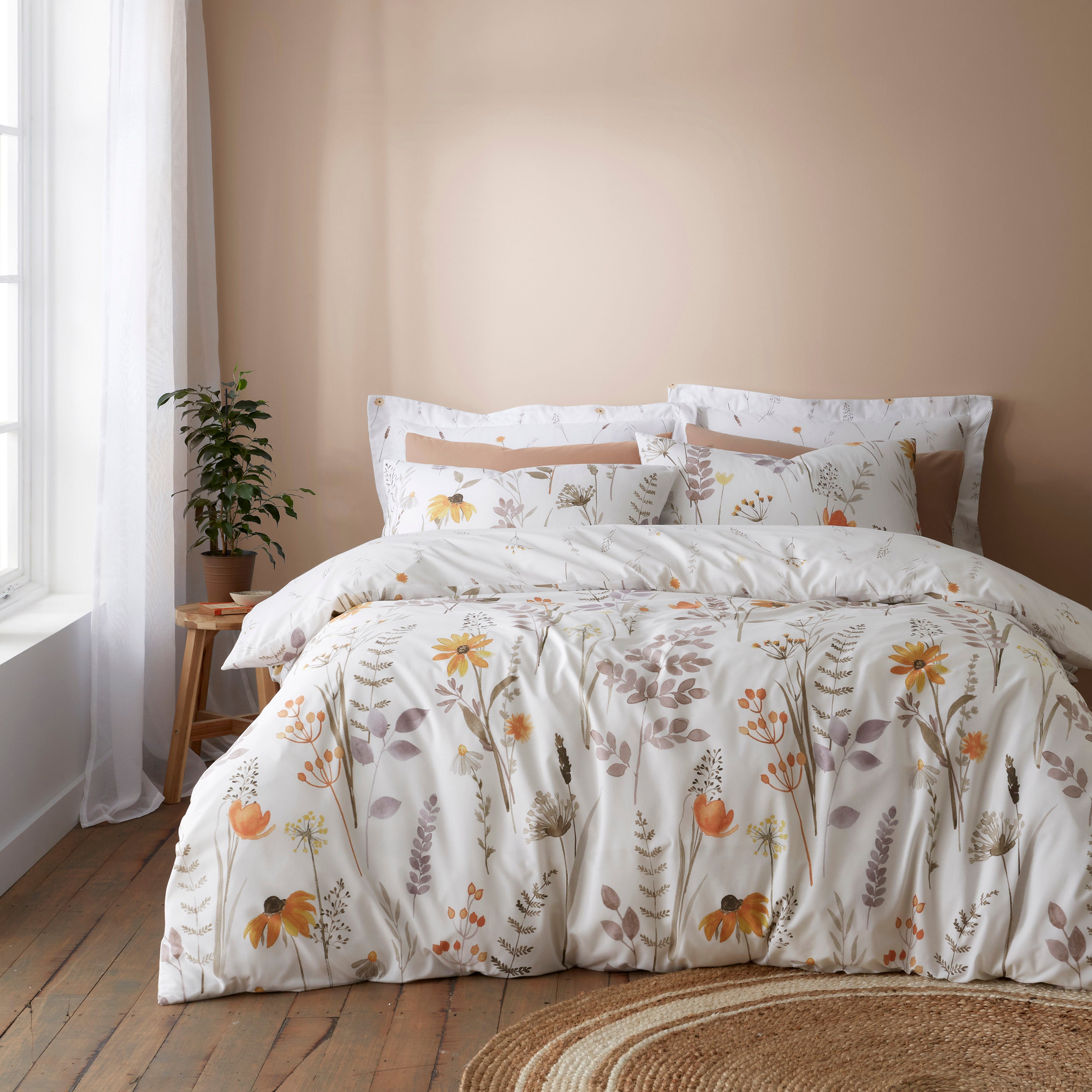 Autumn Meadows Orange Duvet Cover Pillowcase Set Orange