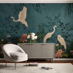 Cranberry and Laine Opulent Crane Peacock Mural