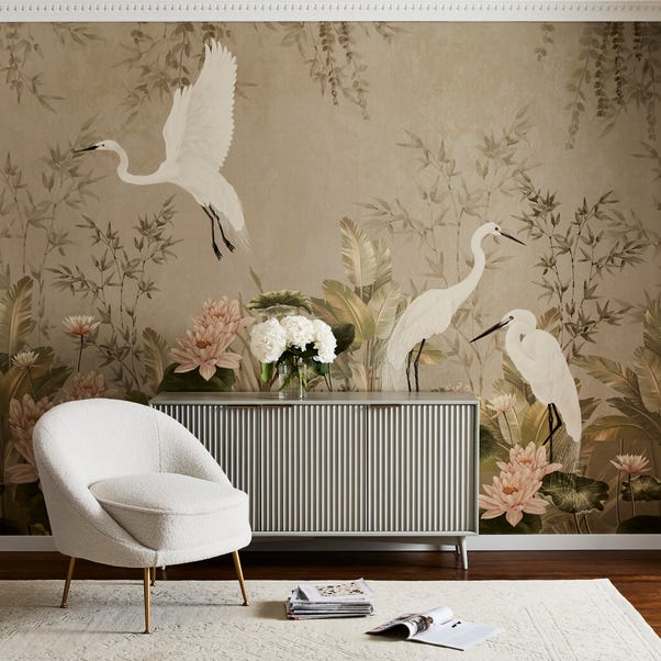 Cranberry and Laine Opulent Crane Natural Mural image 1 of 4
